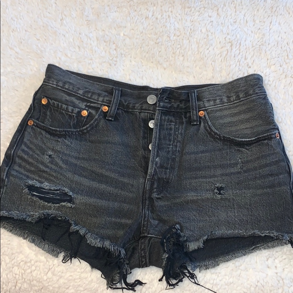 Levi’s Distressed Black High Waisted Shorts